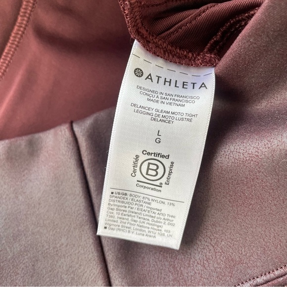 ATHLETA Delancey Gleam Moto Tight in Decadent Chocolate Deep Burgundy Size Large - Picture 8 of 11